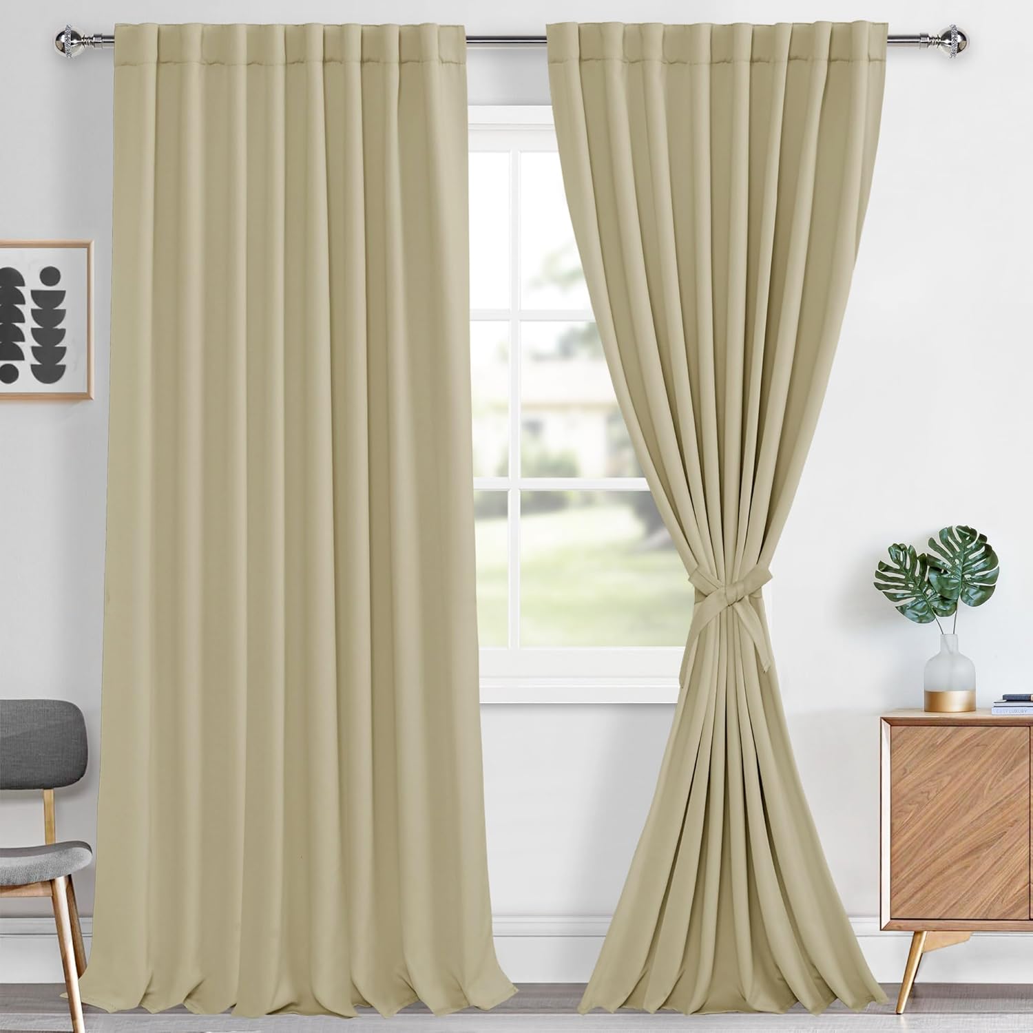 Hiasan Tall Curtains 2 Panels for Living Room, Back Tab & Rod Pocket Long Blacko...