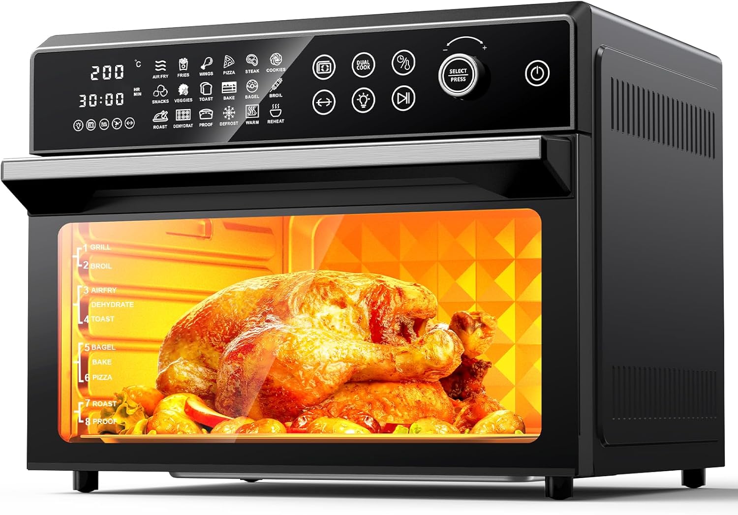 30L Air Fryer Oven, 18 in 1 Presets Dual-Cook Function Air Fryer, 360°Hot Air Ci...