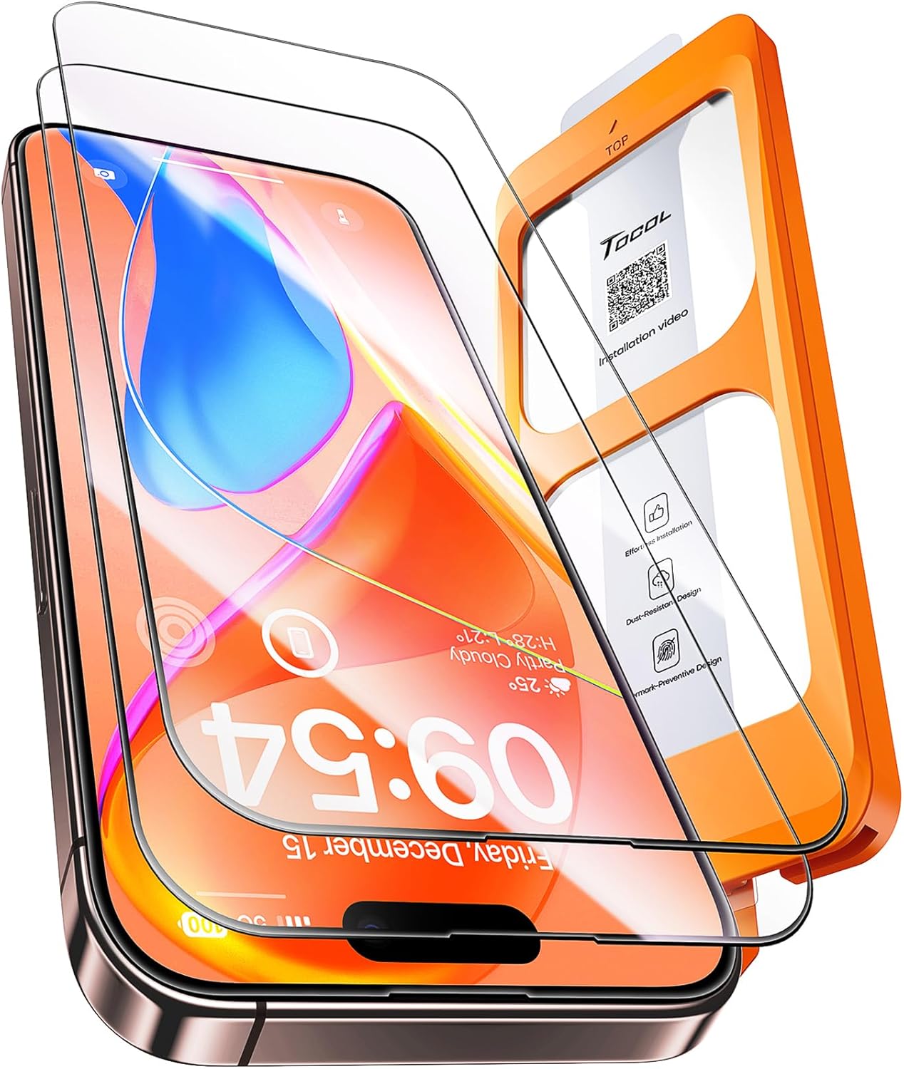 TOCOL for iPhone 15 Pro Screen Protector, [9H Hardness] [Military Grade Shatterp...