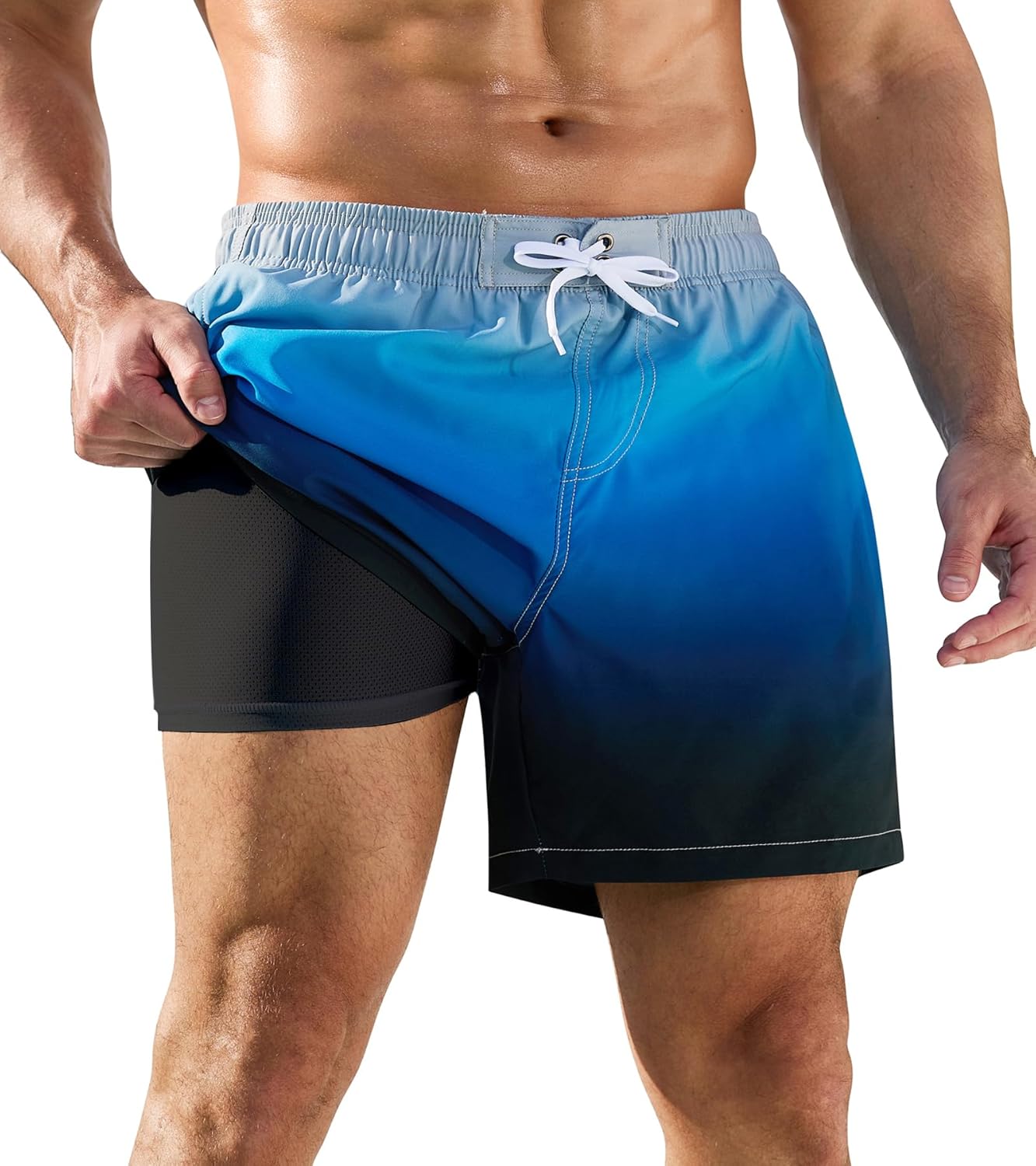 SILKWORLD Mens Swimming Trunks 2 in 1 Quick Dry Bathing Suit Elastic Waist Beach...