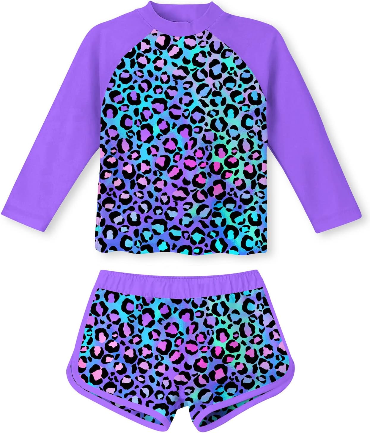 TUONROAD Girls 2 Pieces Rash Guard Swimsuit Long Sleeve Tankini for 4-10 Years 5...