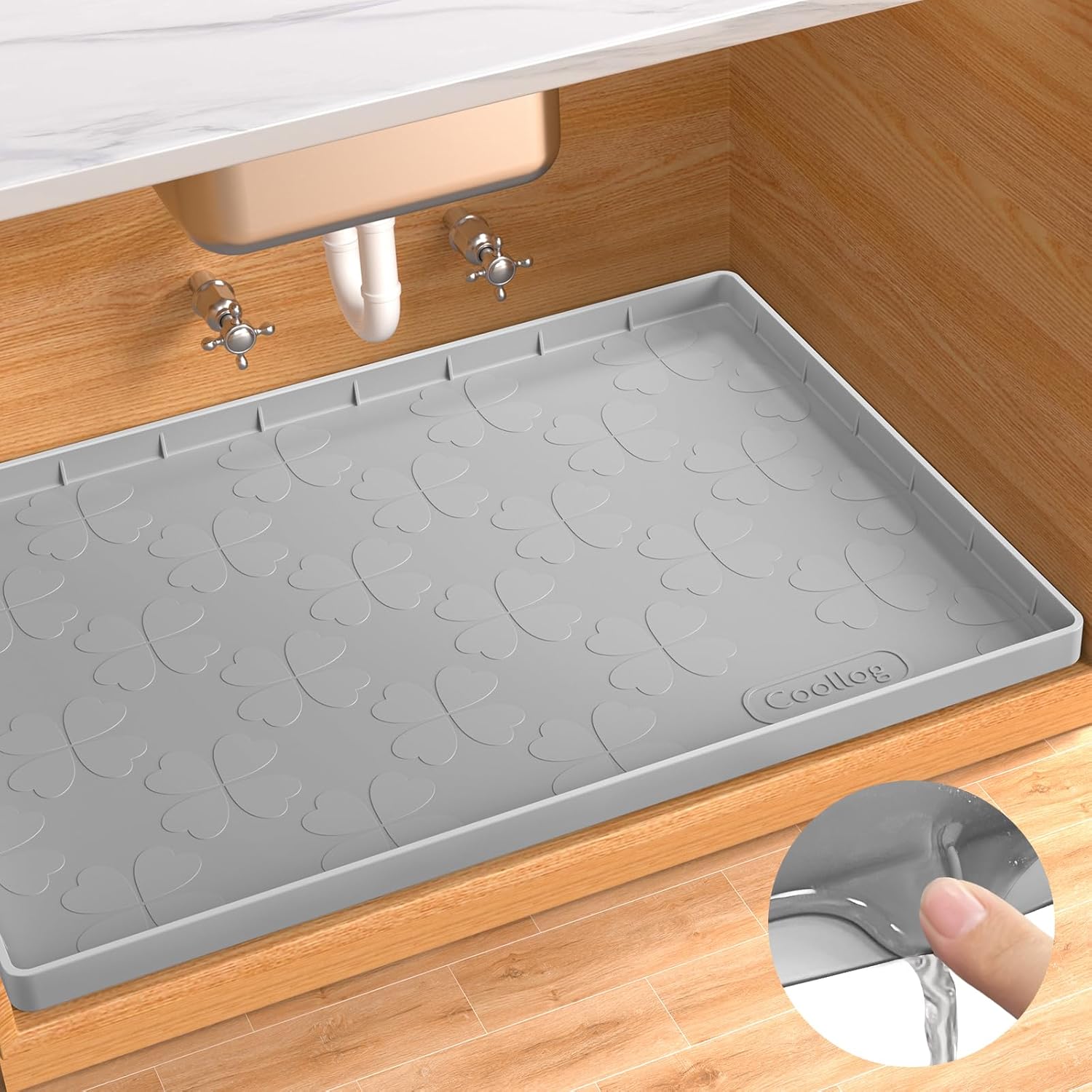 Waterproof Under Sink Mat for 34" x 22" Cabinet Protector, Silicone Sink Mat for...
