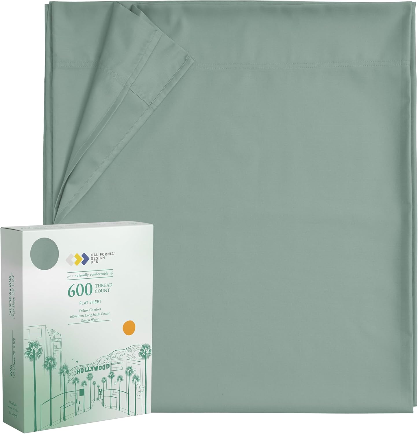 California Design Den Luxury Queen Size Flat Sheet Only - 100% Cotton, 600 Threa...