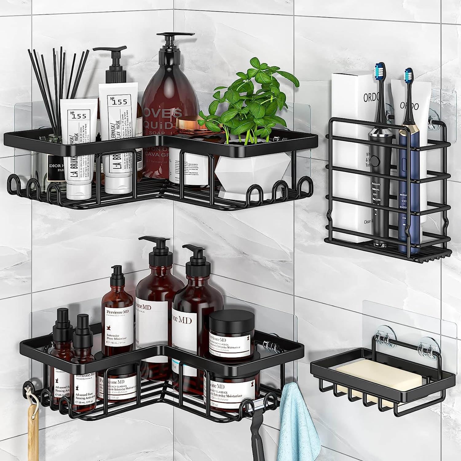 Shower Caddy, 4 Pack Corner Shelf Bathroom Storage, Bathroom Shelf Adhesive Show...