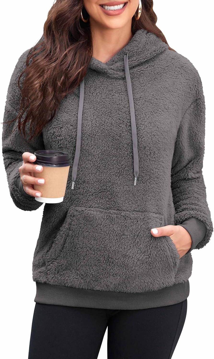 Neineiwu Womens Casual Sherpa Hoodies Fleece Sweatshirts Fuzzy Pullover Fluffy O...
