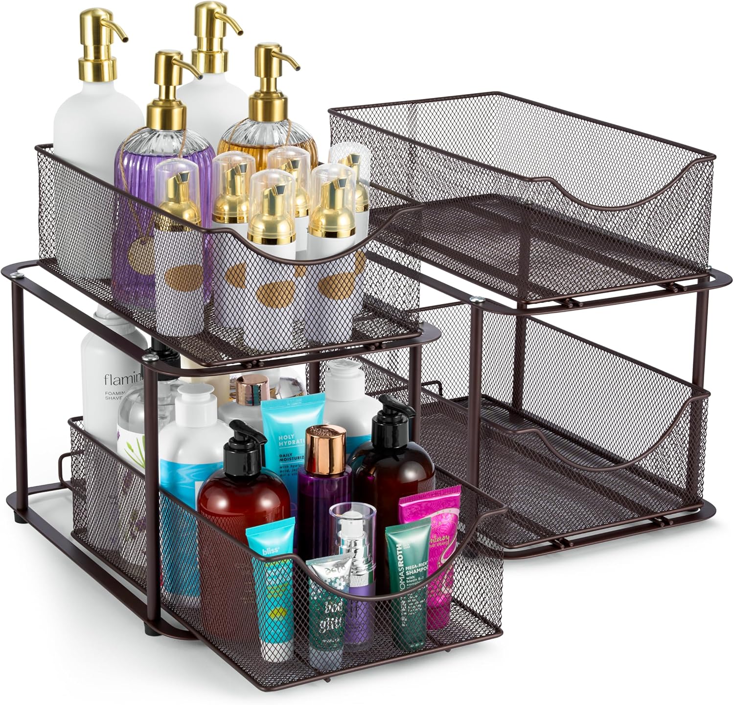 Sorbus 2 Sets of 2 Tier Metal Under Sink Organizer for Bathroom, Kitchen, Strong...