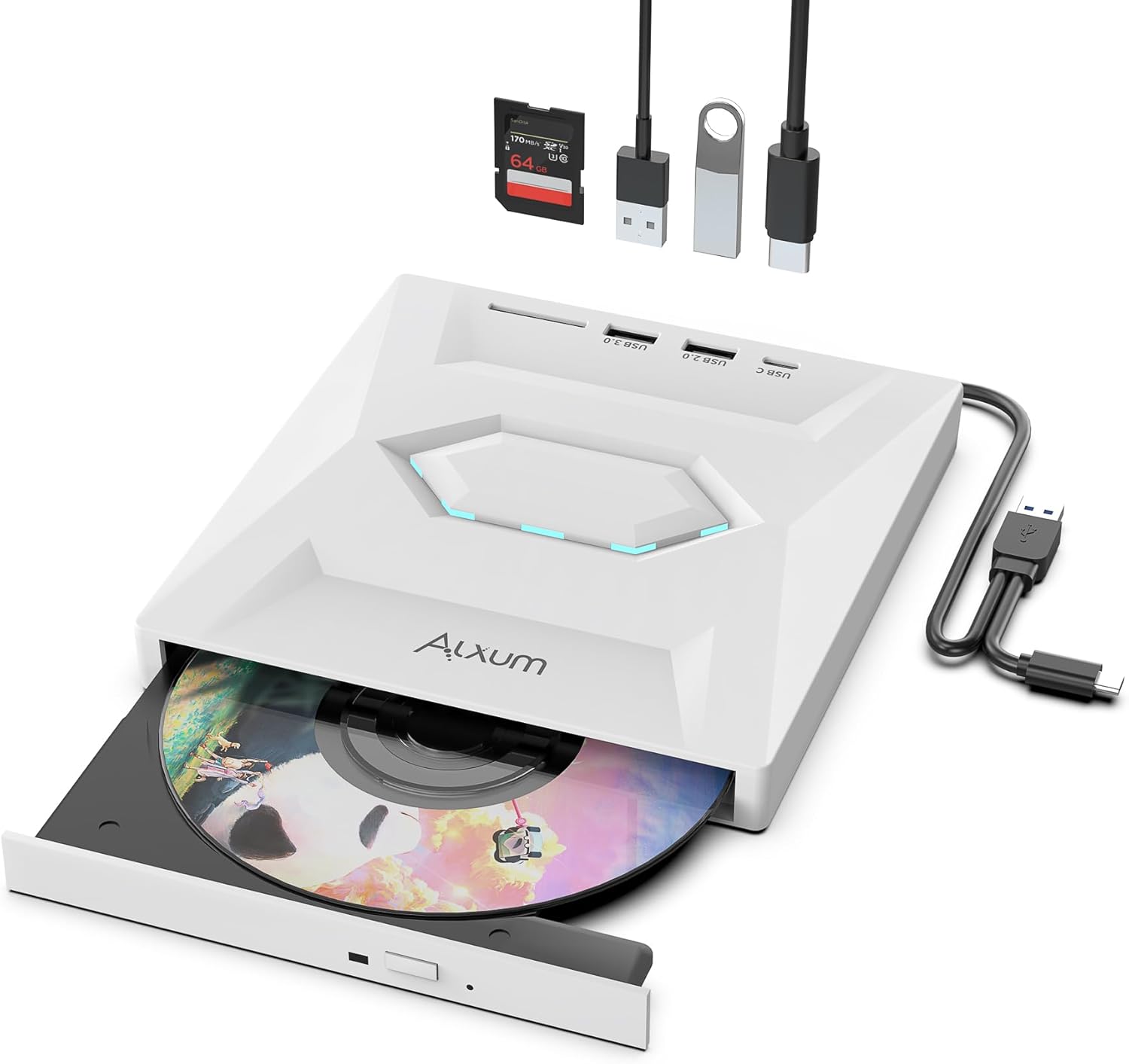 Alxum External CD Drives - Type-C USB 3.0 CD Reader with SD Slot & Type A Ports...