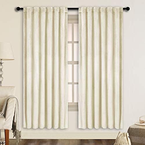SNITIE Ivory White 72in Long Velvet Curtains with Back Tab and Rod Pocket Soft P...
