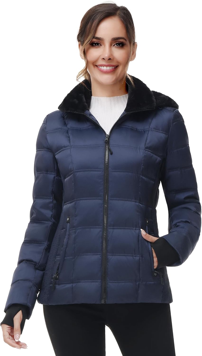 Women Warm Winter Down Puffer Jacket-Hooded Winter Puffer Coat for Women with Fa...