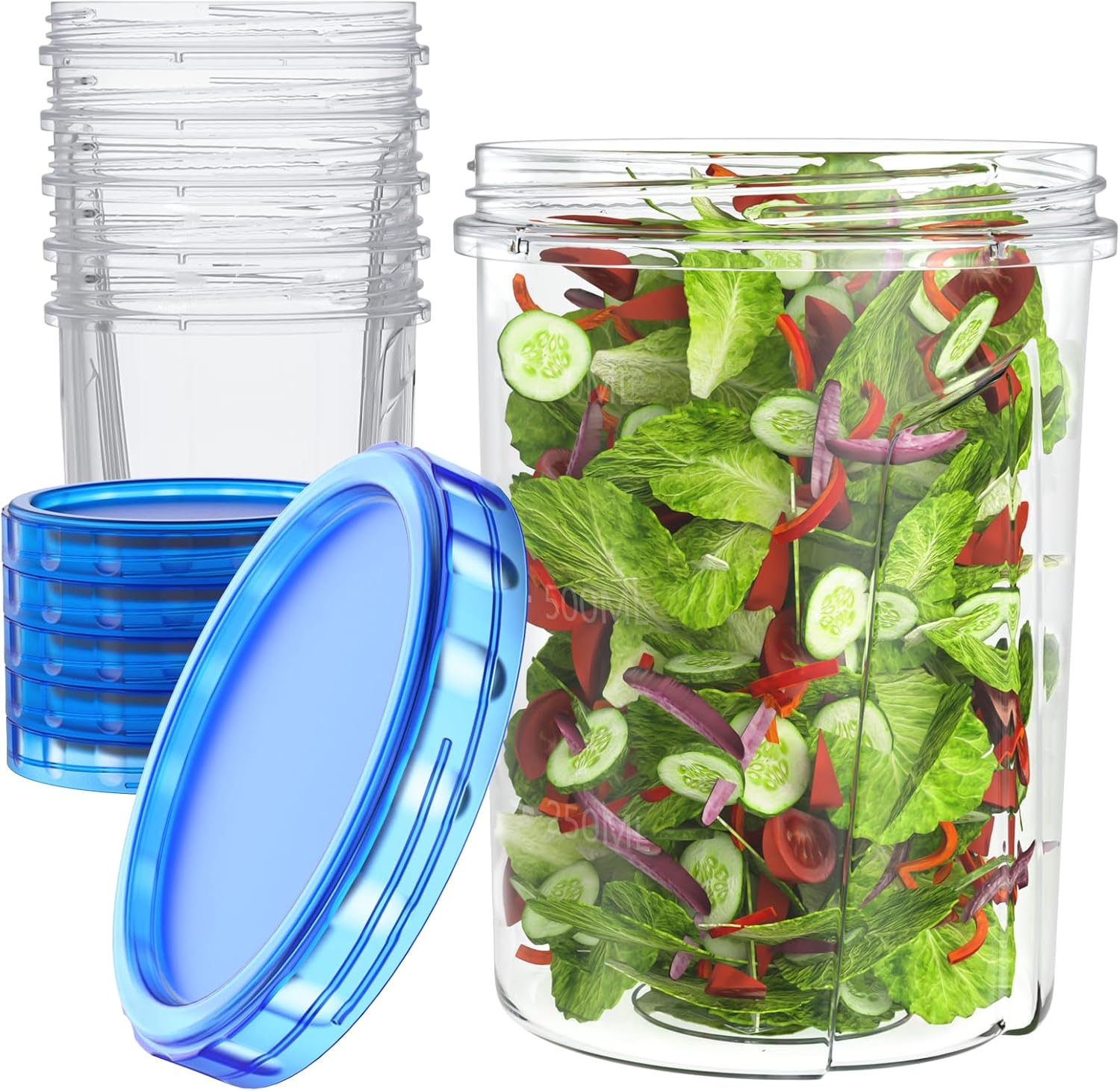 [32 oz 6 Pack] Food Storage Freezer Containers Clear bottom With blue Twist Top...