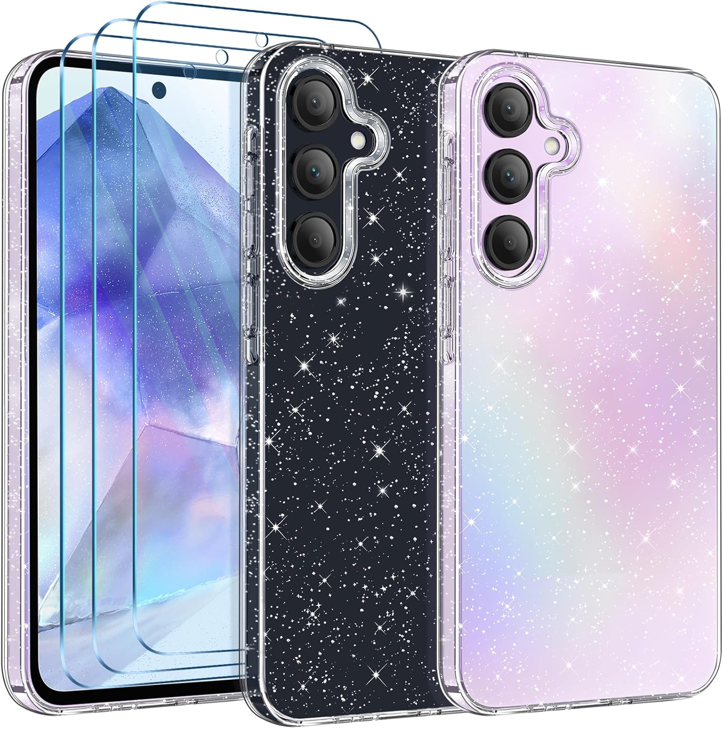 COPIKE Glitter Case for Samsung Galaxy A55 5G Case with 3 Pack Screen Protector,...