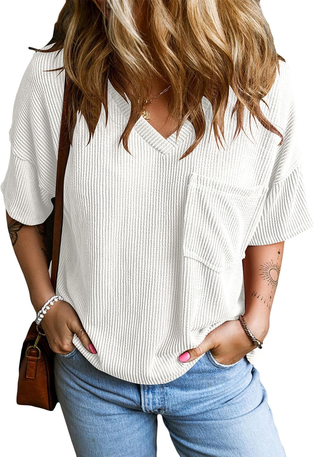 EVALESS Womens Summer Tops Oversized T Shirts Short Sleeve Blouses for Women Dre...