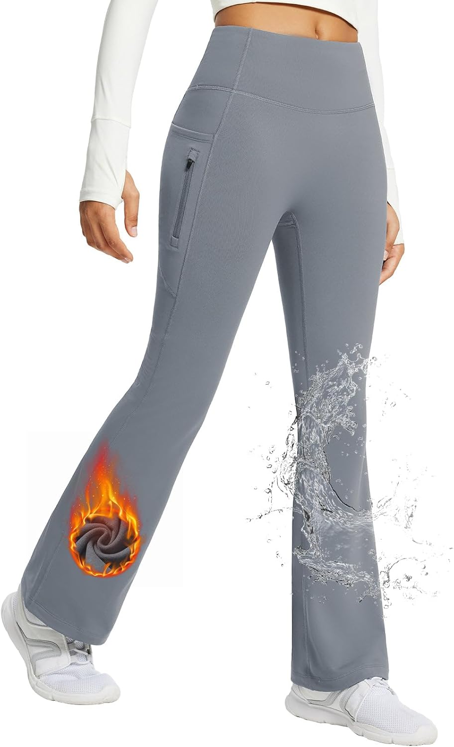 BALEAF Women's Fleece Lined Flared Leggings Waterproof Yoga Pants with Pockets H...