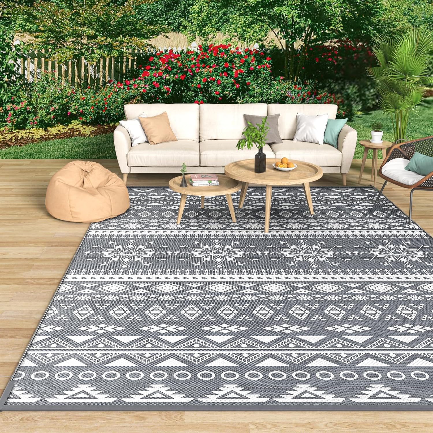 MOKANI Outdoor Rug for Patio Waterproof, Reversible Garden Rugs 150x240 cm, Larg...