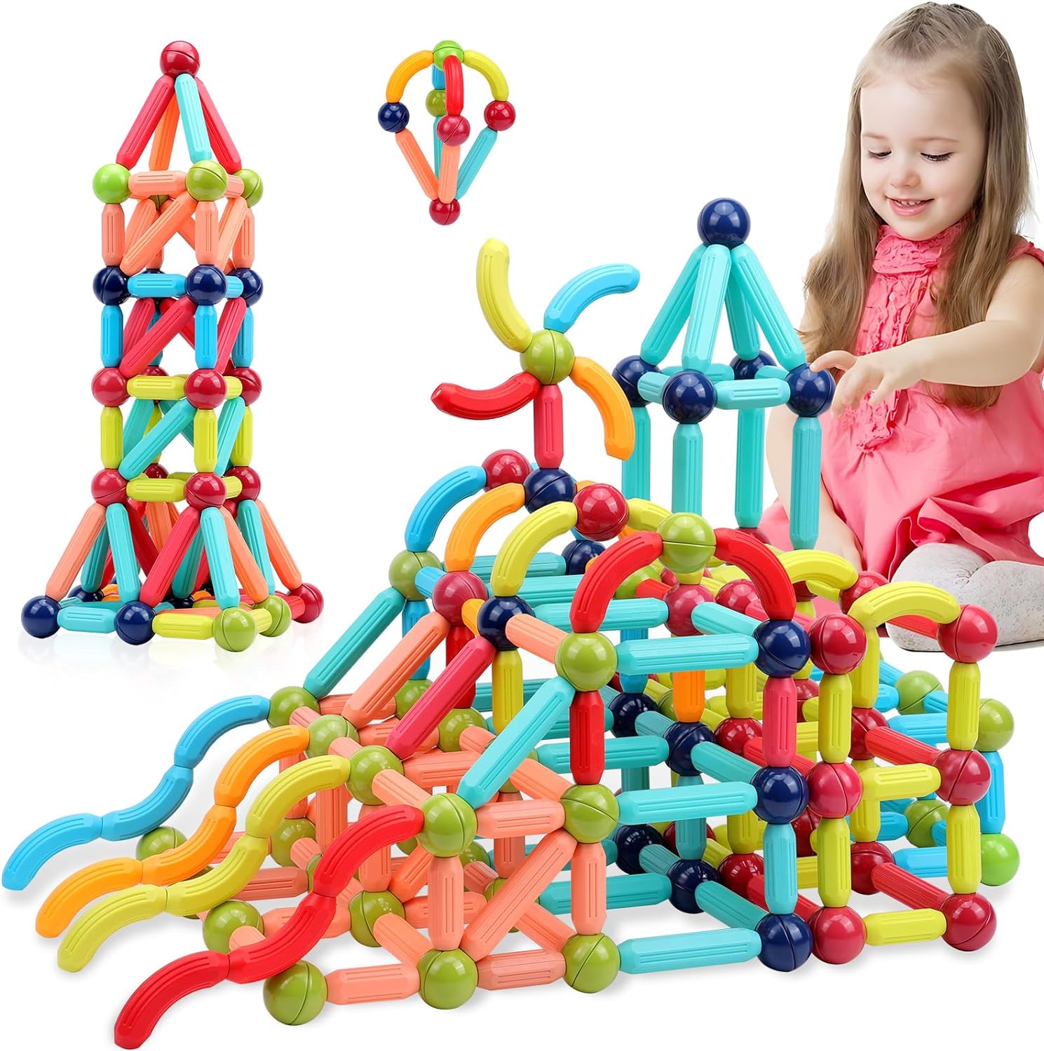 COUOMOXA Magnetic Building Blocks for Kids: 3 4 5 6 7 8+ Years Old STEM Educatio...