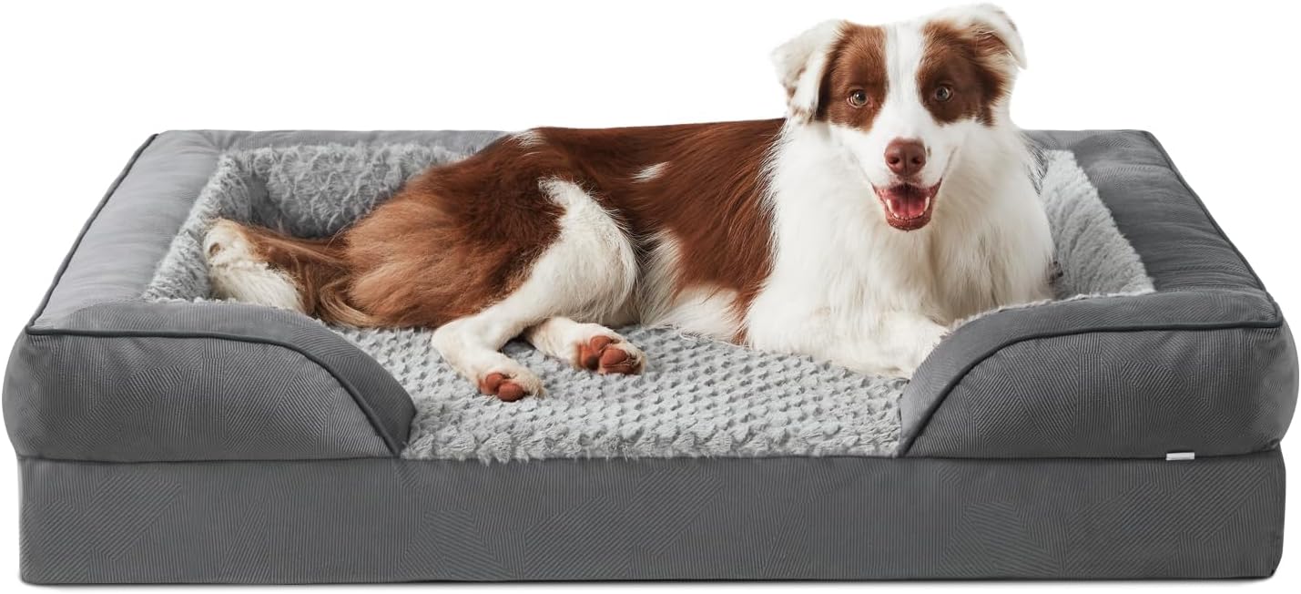 JOEJOY Large Dog Bed, Orthopedic Memory Foam Dog Beds, Washable Pet Bed, Grey, F...