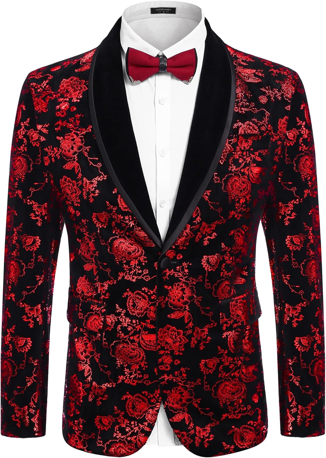 COOFANDY Men's Velvet Tuxedo Floral Blazer Jacket One Button Shawl Lapel Suit Ja...