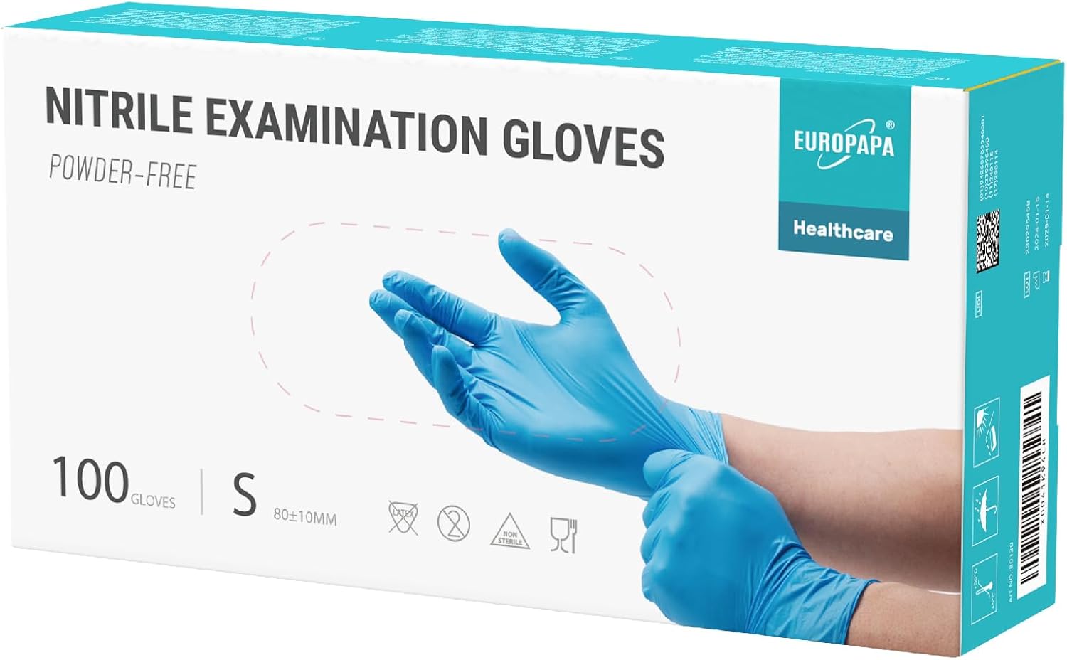 EUROPAPA Nitrile Examination Gloves, Pack of 100 Small (New Box) Blue