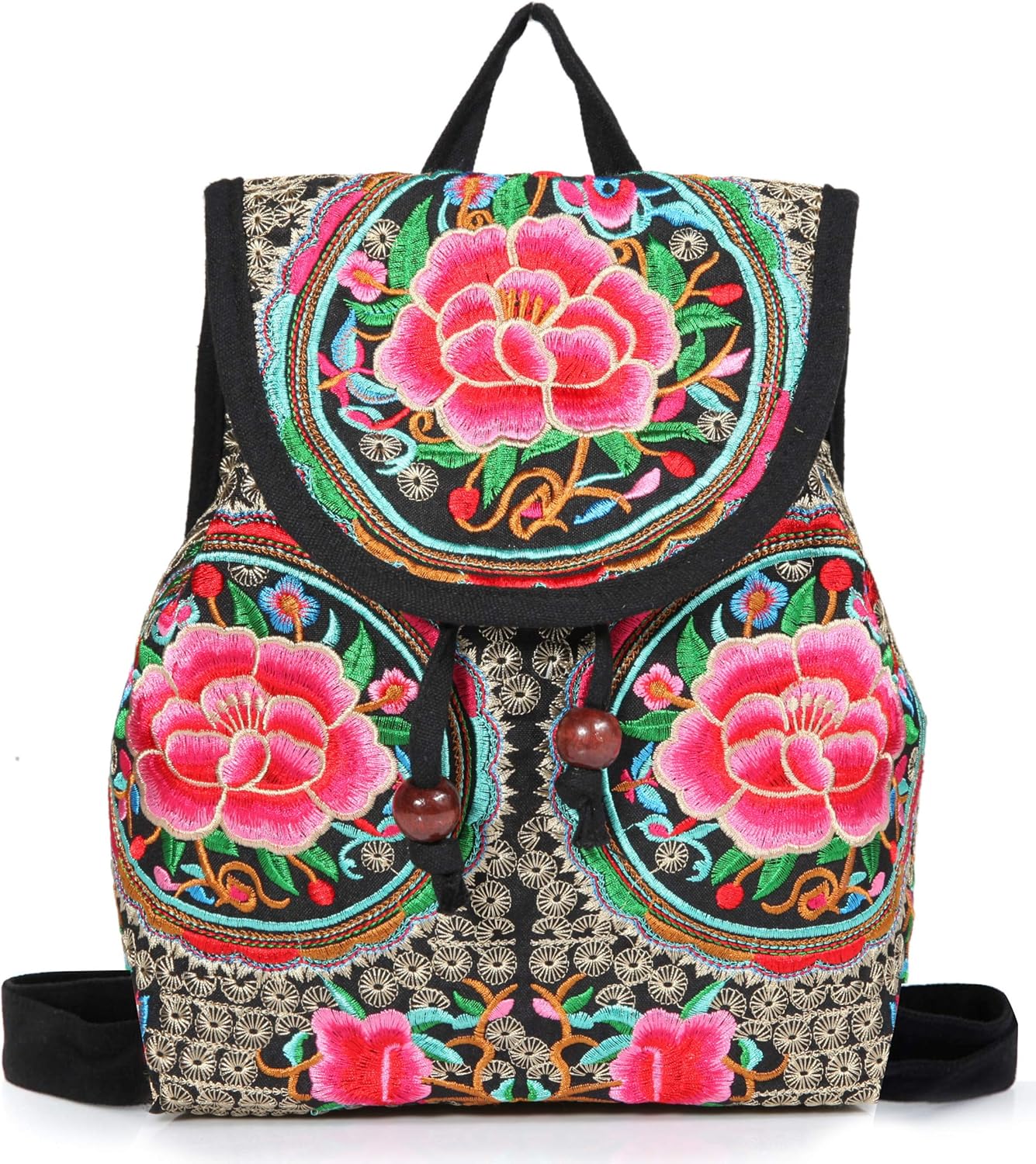 Jursccu Embroidered Backpack Purse for Women Vintage Handbag Small Drawstring Ca...