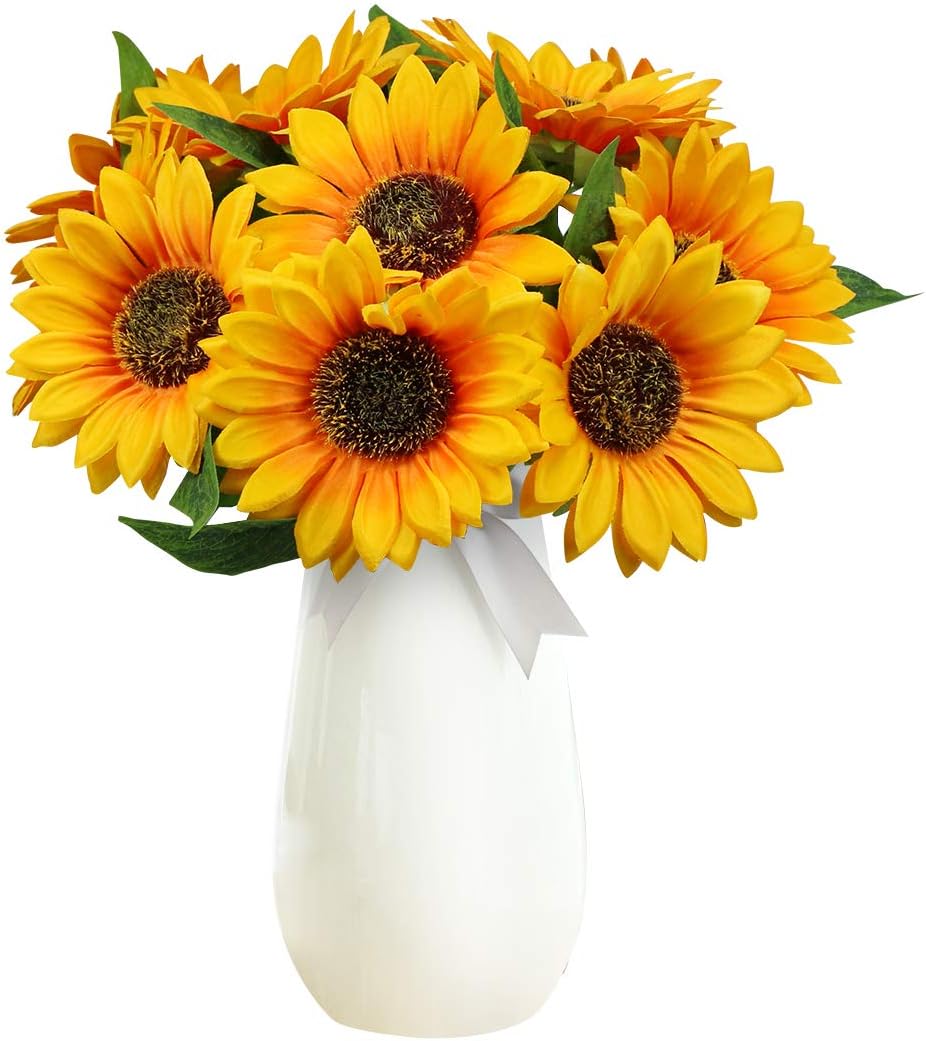 Olrla 10pcs Artificial Sunflowers, Single Stem Silk Fake Sunflower Realistic for...