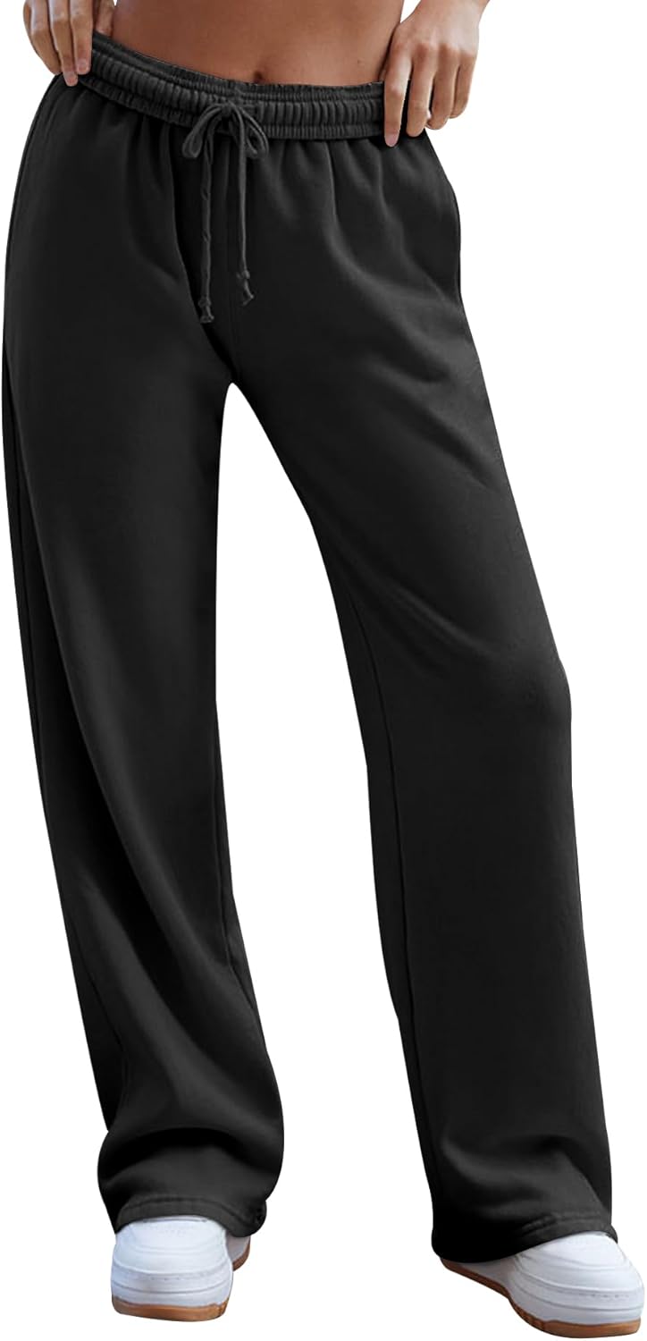 HeSaYep Women's Wide Leg Sweatpants 2025 Trendy Interior Drawstring Baggy Sweatp...