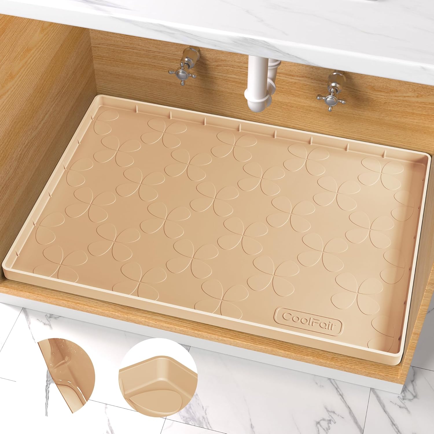 Waterproof Under Sink Mat, 28'' x 22'' Silicone Mat for Kitchen Bathroom, Cabine...
