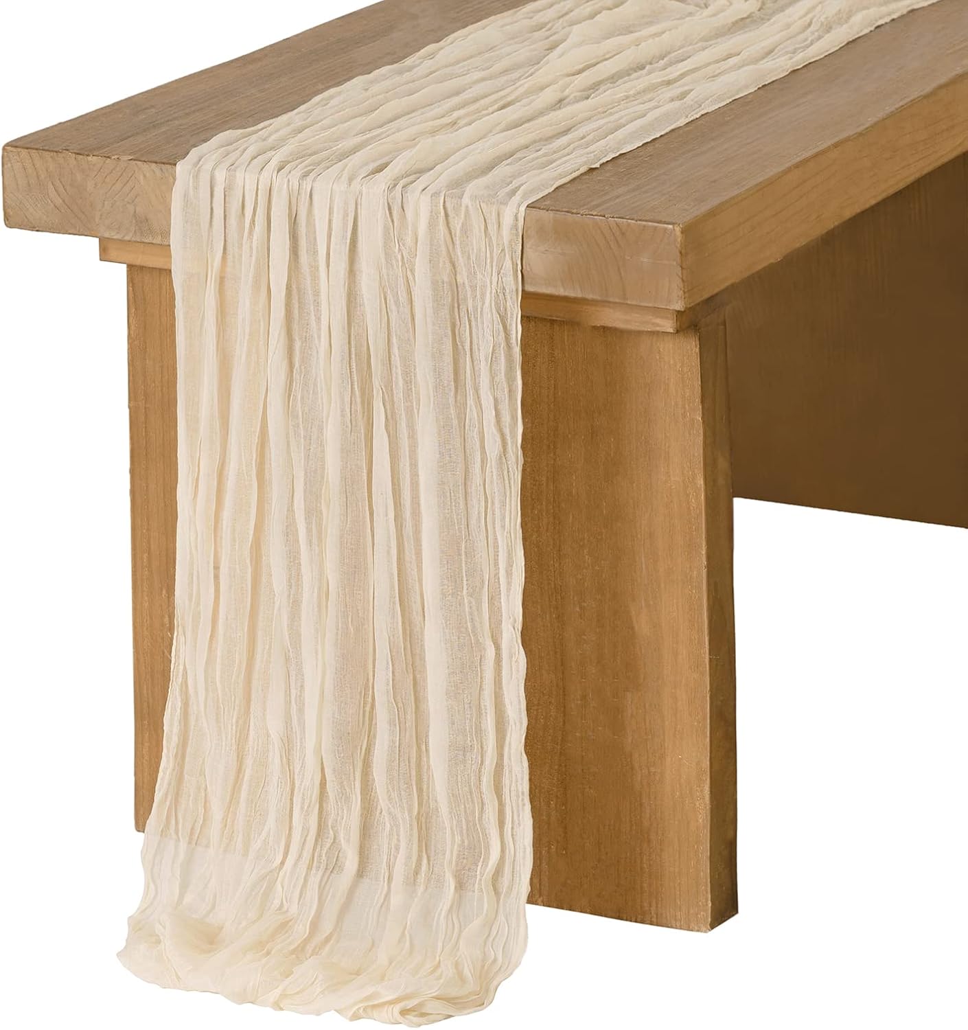 Ling's Moment 14Ft Ivory Cheesecloth Table Runner Beige Extra Long Gauze Semi-Sh...
