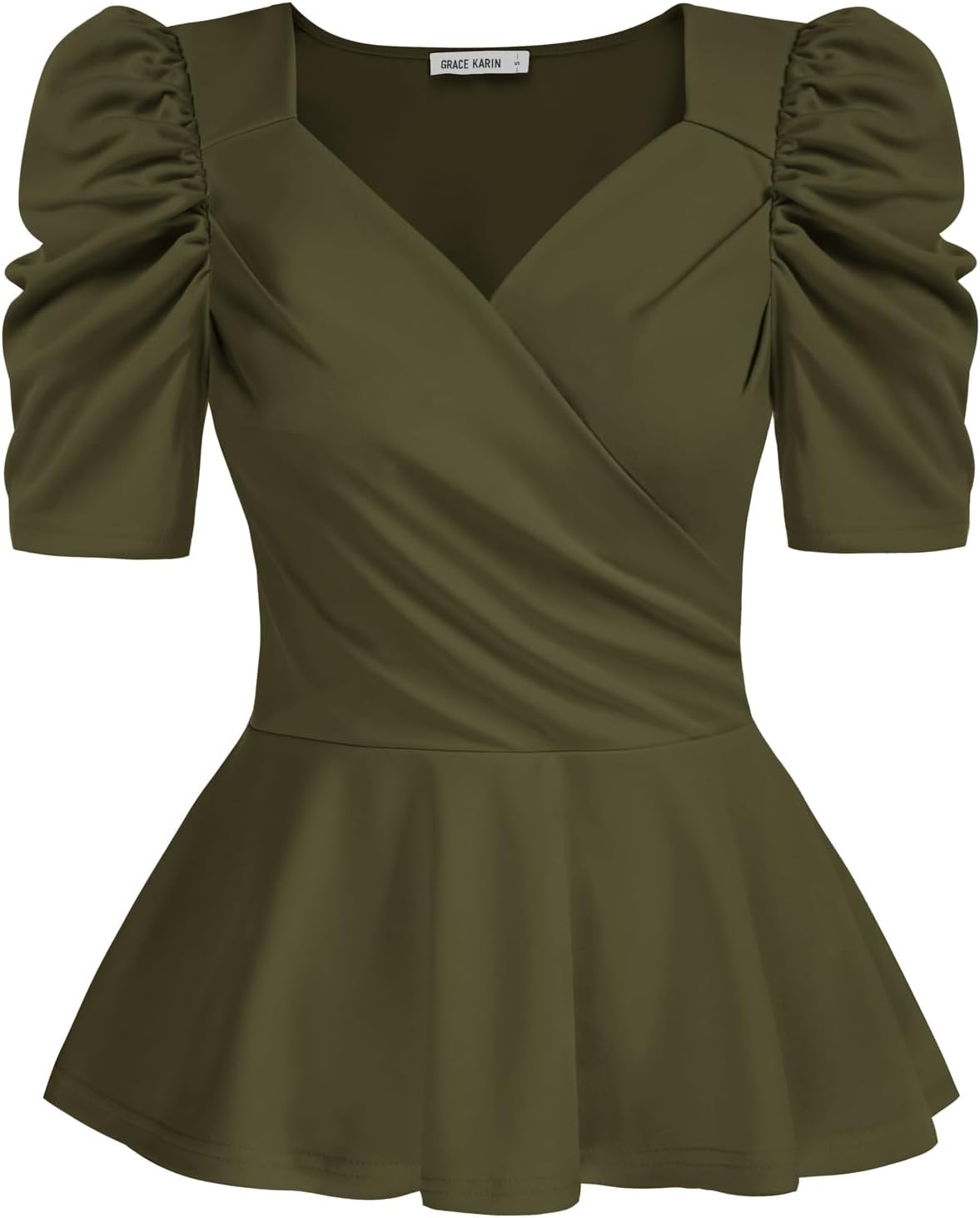 GRACE KARIN 2025 Womens Tops Elegant Peplum Top Wrap V Neck Puff Short Sleeve Su...