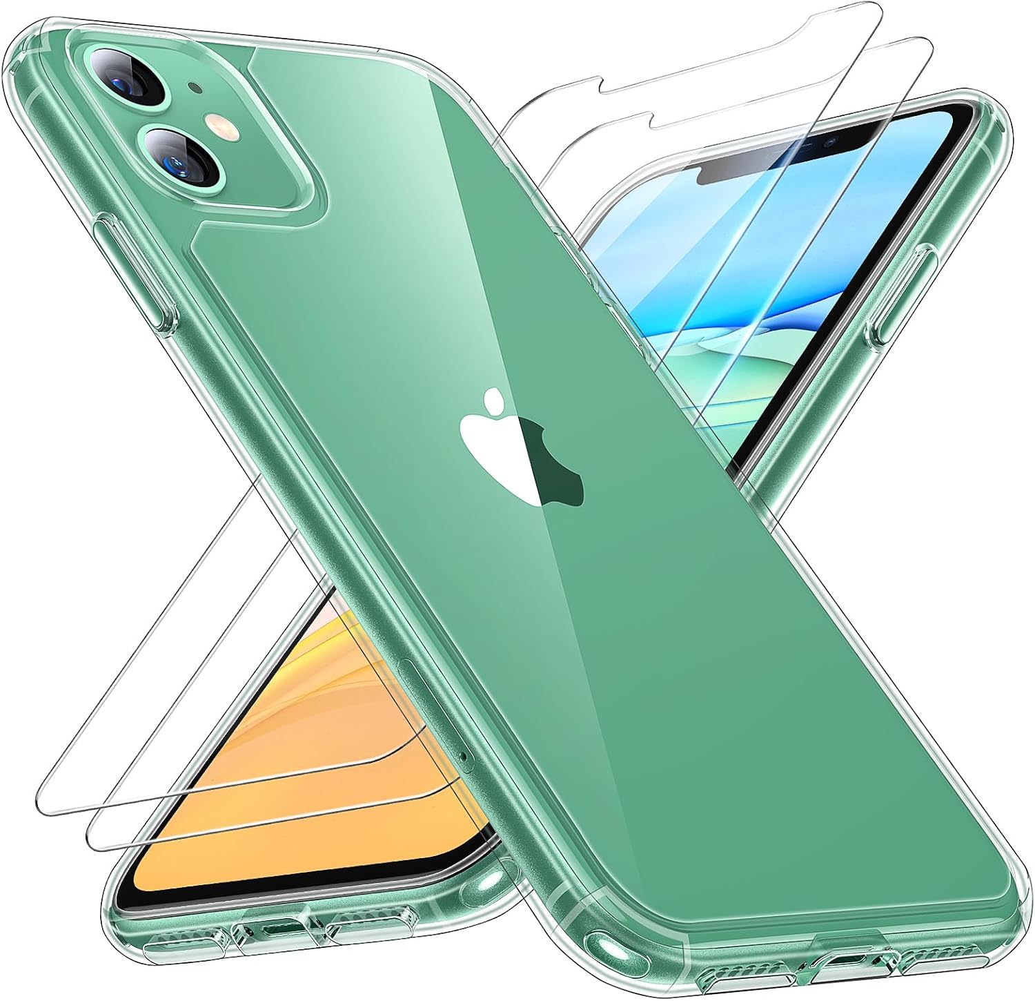 TAURI 3 in 1 Clear for iPhone 11 Case, and 2X HD Screen Protector, [Not-Yellowin...