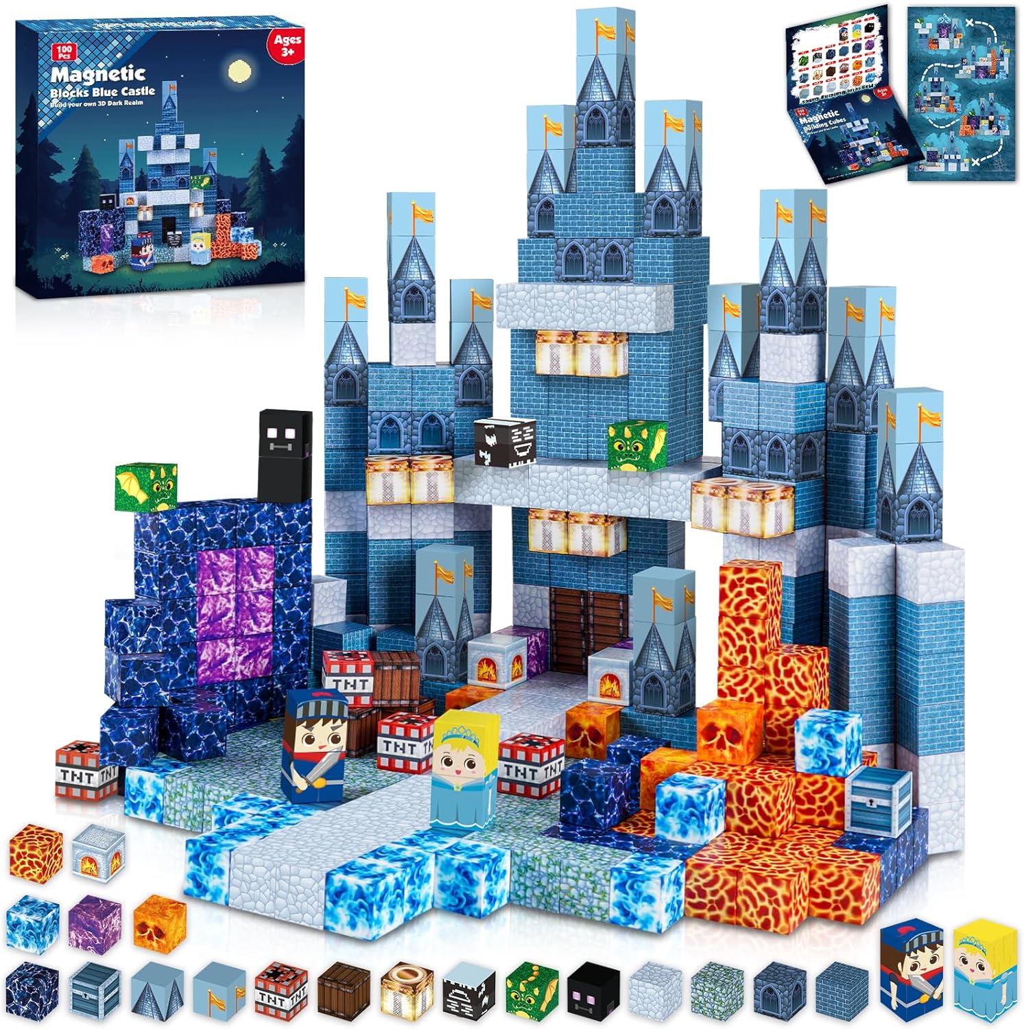 Annexfun Magnetic Blocks - 100 PCS Build Blue Castle Christmas - Magnetic Toys f...