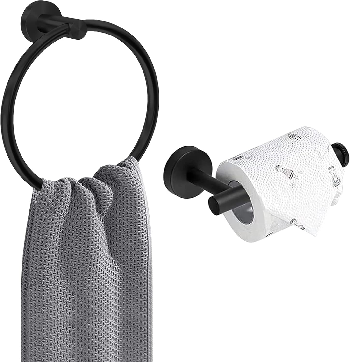 AMMIY Toilet Roll Holder Towel Ring, Wall Mounted Toilet Paper Holder, 2 Pieces...