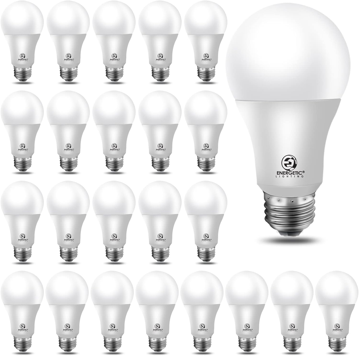 Energetic 24-Pack A19 LED Light Bulb, 60 Watt Equivalent, Daylight 5000K, E26 Me...