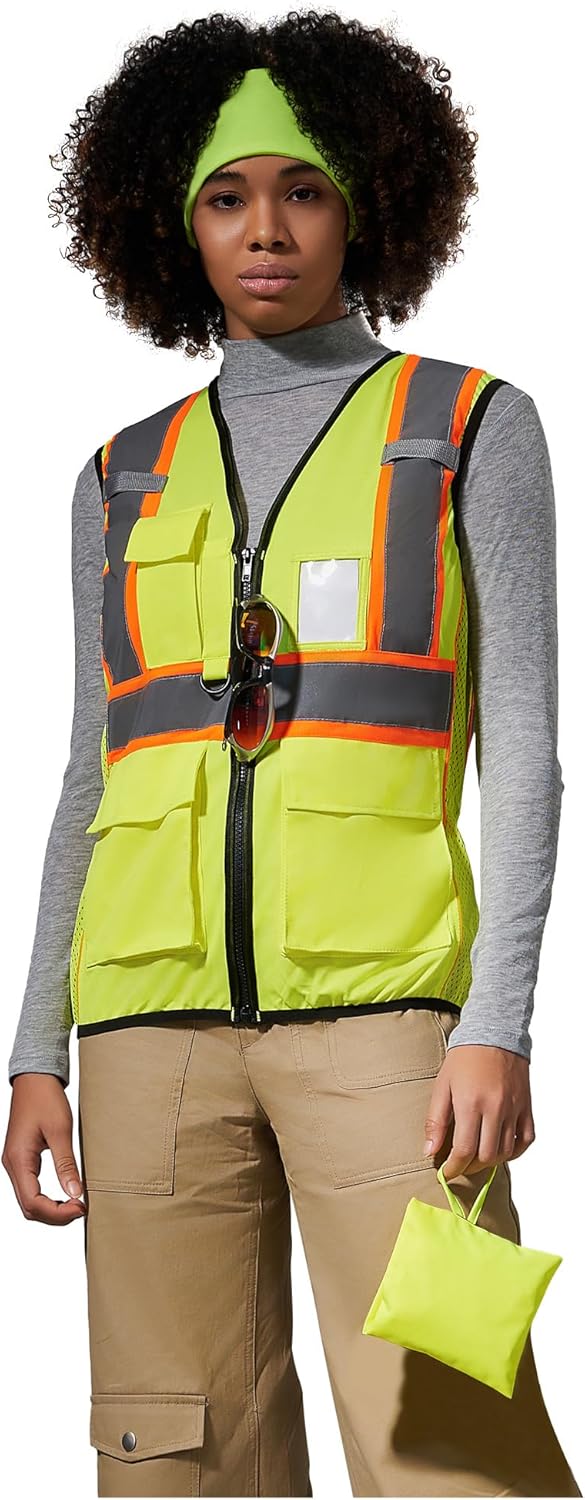 AYKRM 11 color Ladies High Vis Reflective Safety Vest for Women Yellow X-Large