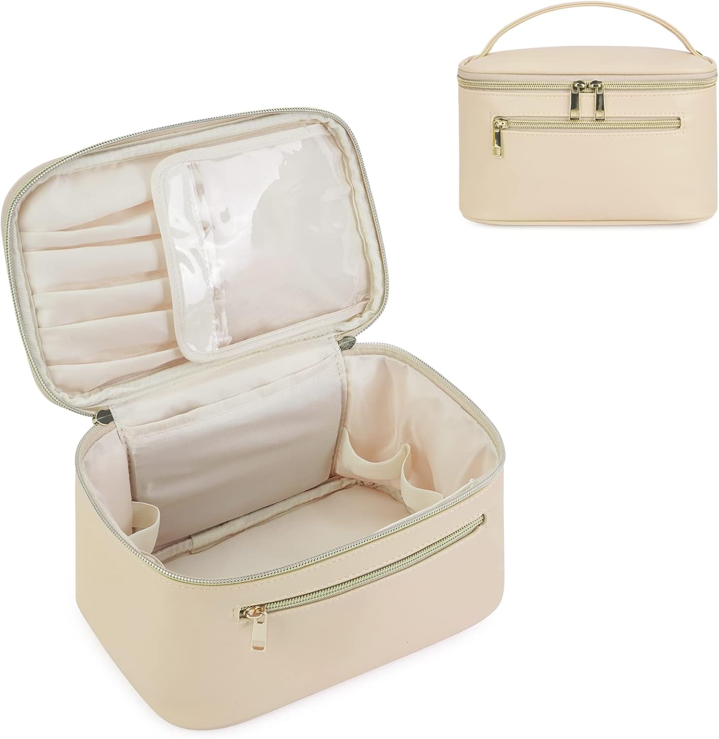 Makeup Bag Travel Cosmetic Bags with Brush Compartment Large Portable Make Up Ba...