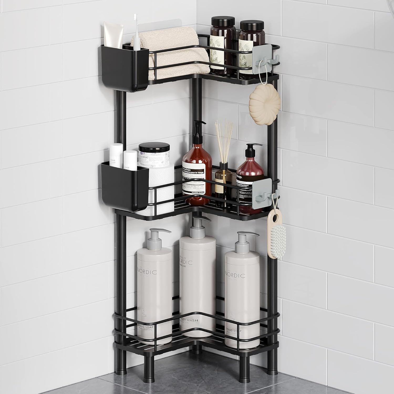 Orimade Rustproof 3 Tier Floor Standing Corner Shower Caddy Organizer with Tooth...