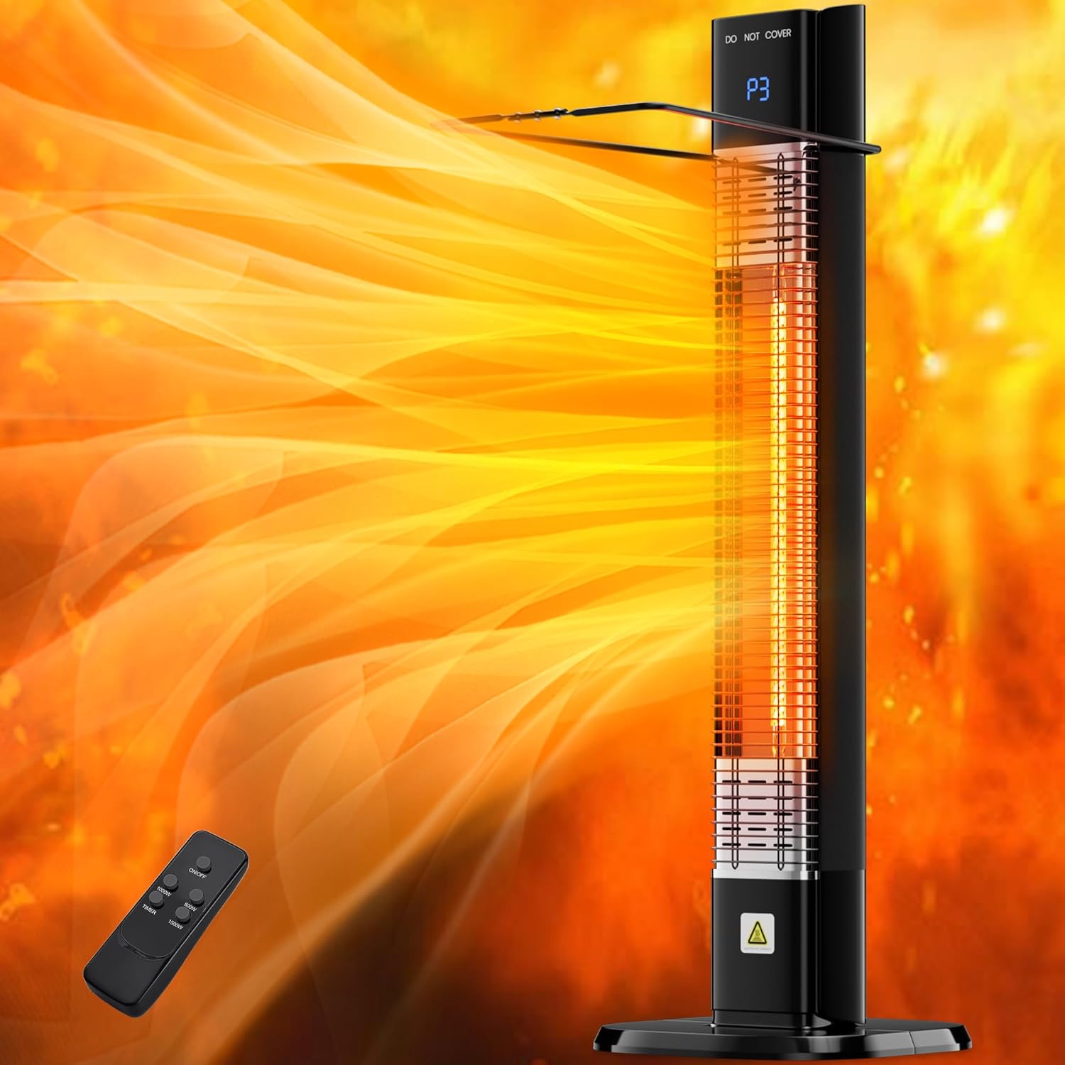 1500W Outdoor Heater,Patio Heater with Remote, 3 Heat Levels, 24H Timer, Carbon...