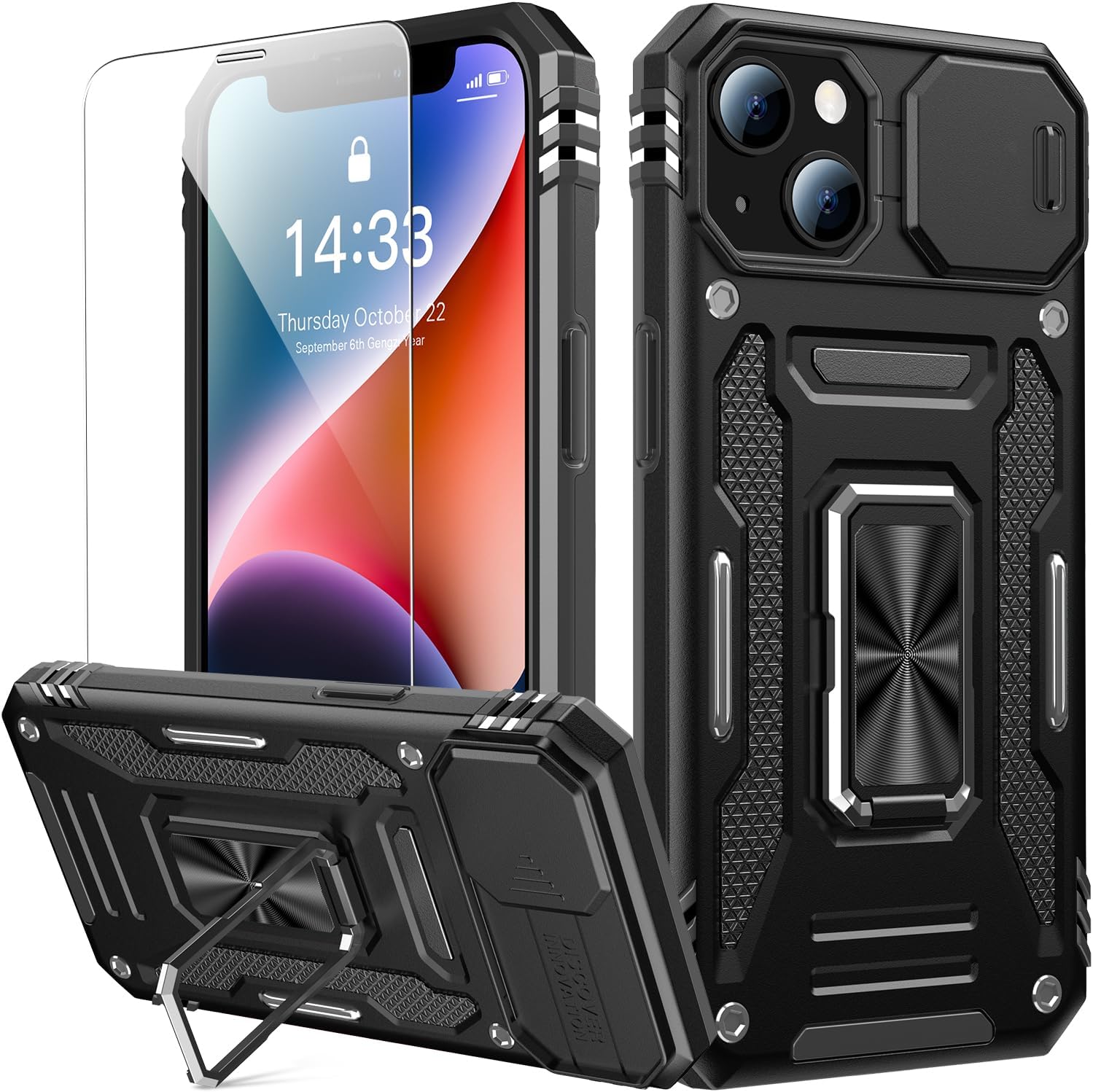Goodon for iPhone 14 Plus Case with Sliding Camera Cover + Screen Protector - Me...