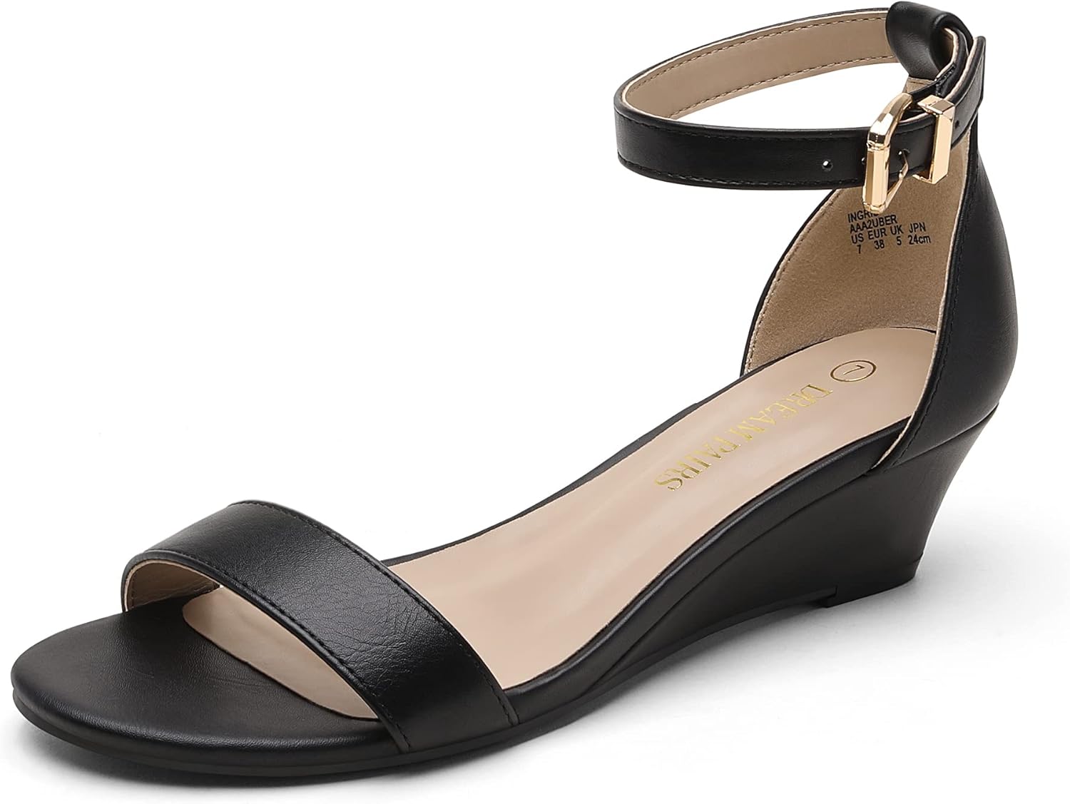 DREAM PAIRS Women's Ingrid Ankle Strap Low Wedge Sandal 10 Black/Pu