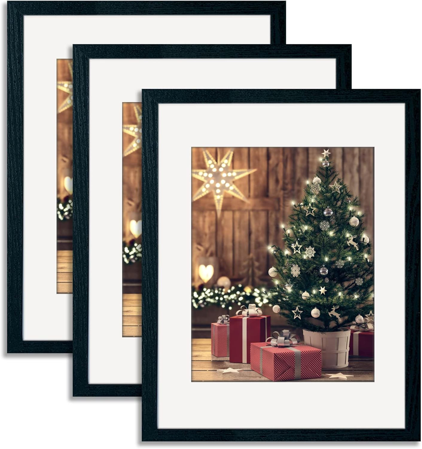 11x14 Picture Frame Black Made of Solid Wood 3 Pack With Clear plexiglass - Disp...