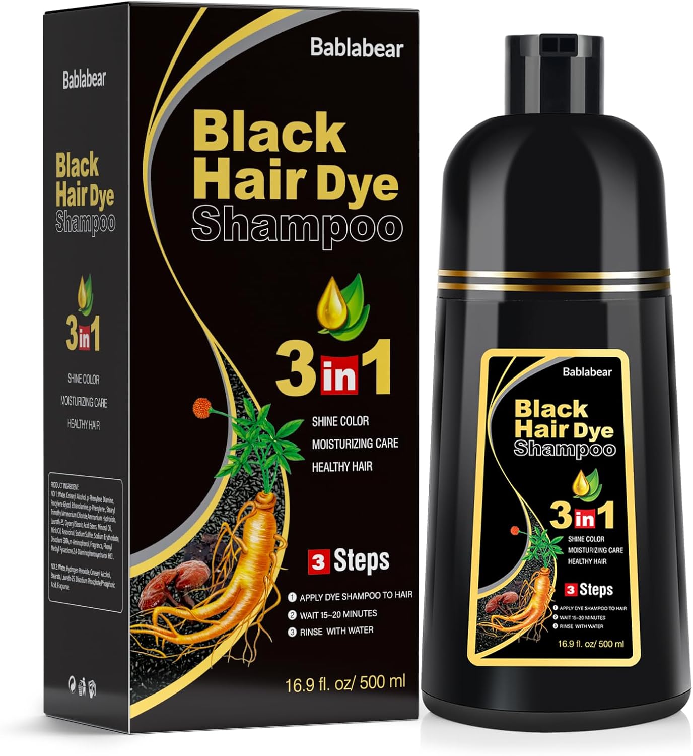 Black Hair Dye Shampoo for Gray Hair, Semi-Permanent Hair Color Shampoo for Wome...
