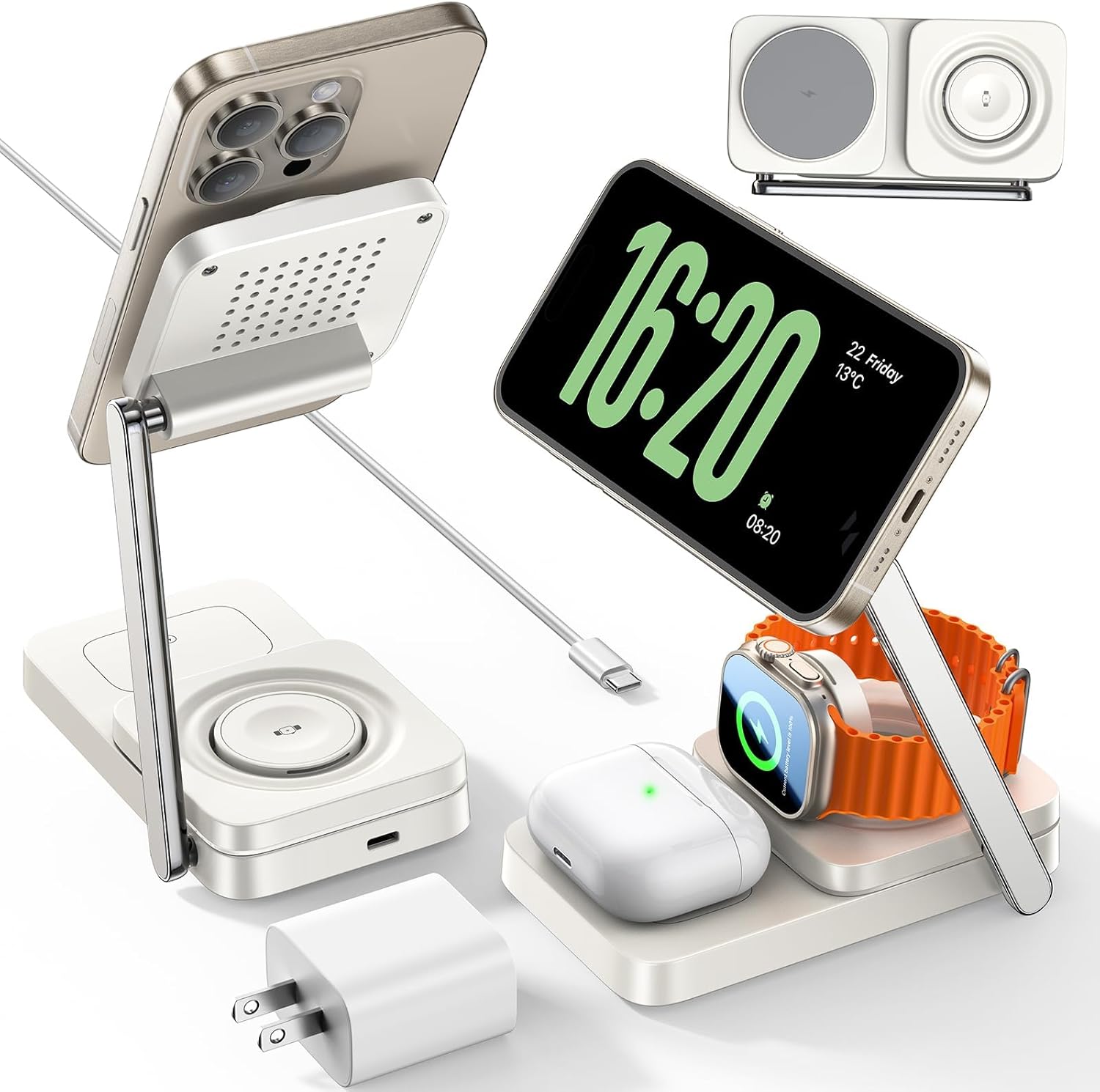 LISEN for iPhone Charging Station for Magsafe Charger Stand Portable, 3 in 1 Cha...