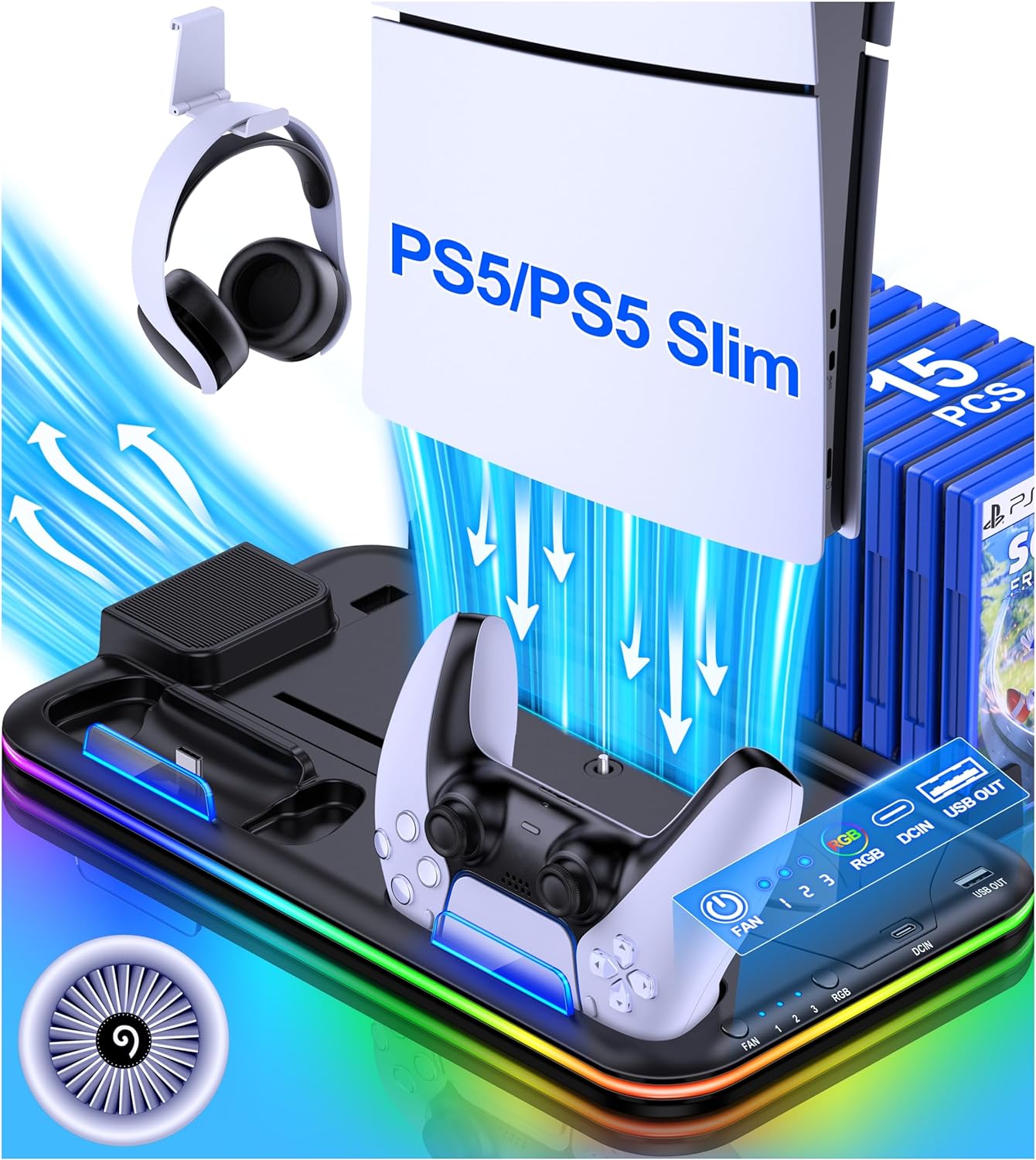 HEYLICOOL PS5 Cooling Stand for PlayStation 5 Slim...