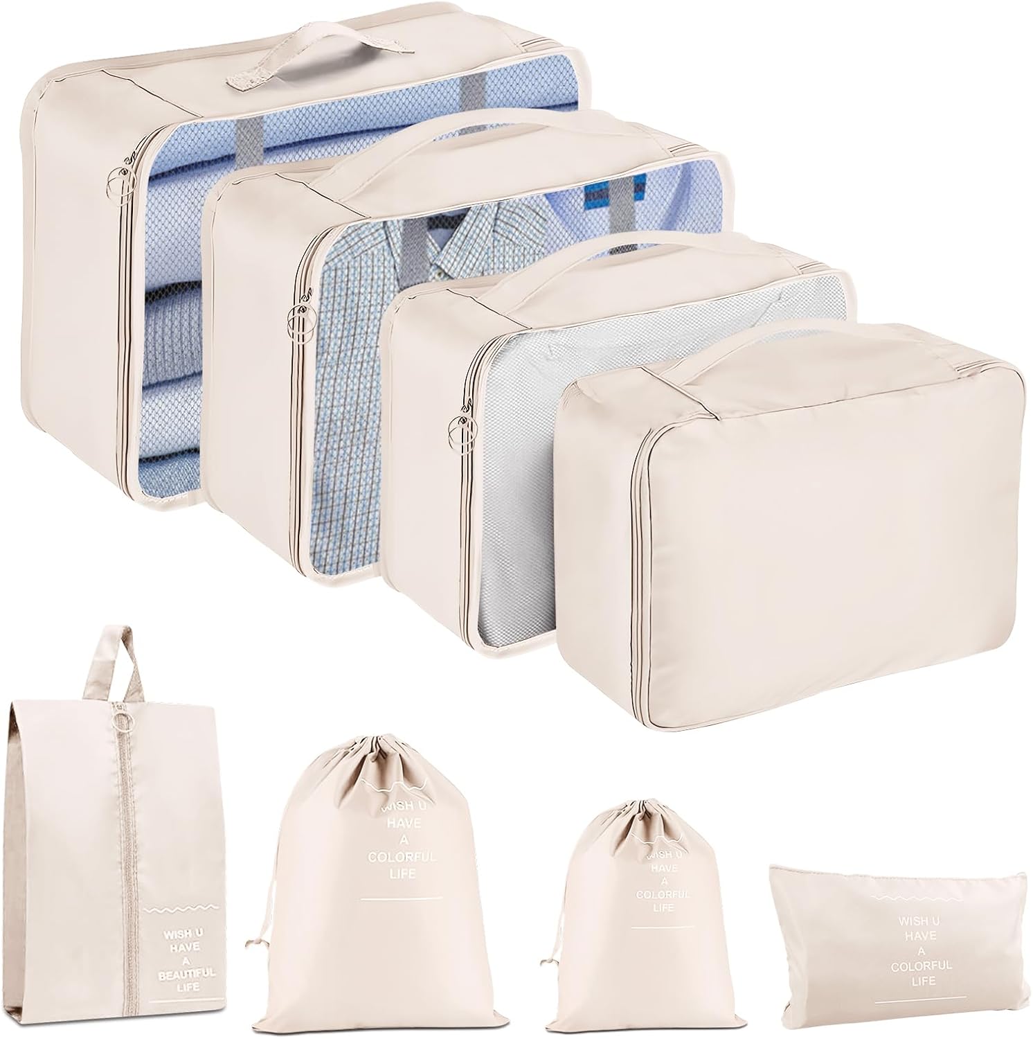 Packing Cubes for Suitcases, 8 pcs Travel Organiser Packing Bags for Clothes Sho...