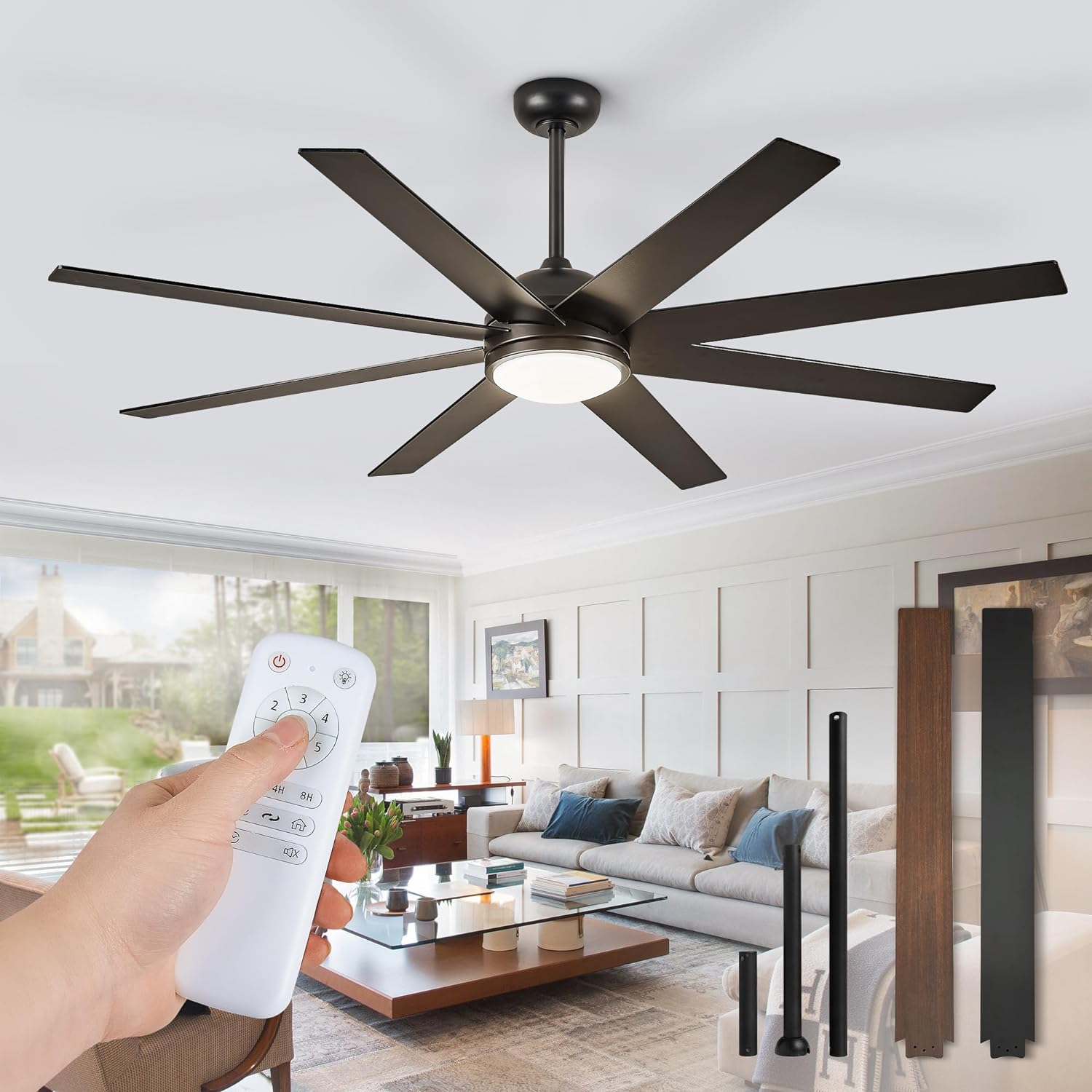 Ceiling Fans with Lights, 72 inch Large Ceiling Fan with Light and Remote, Outdo...