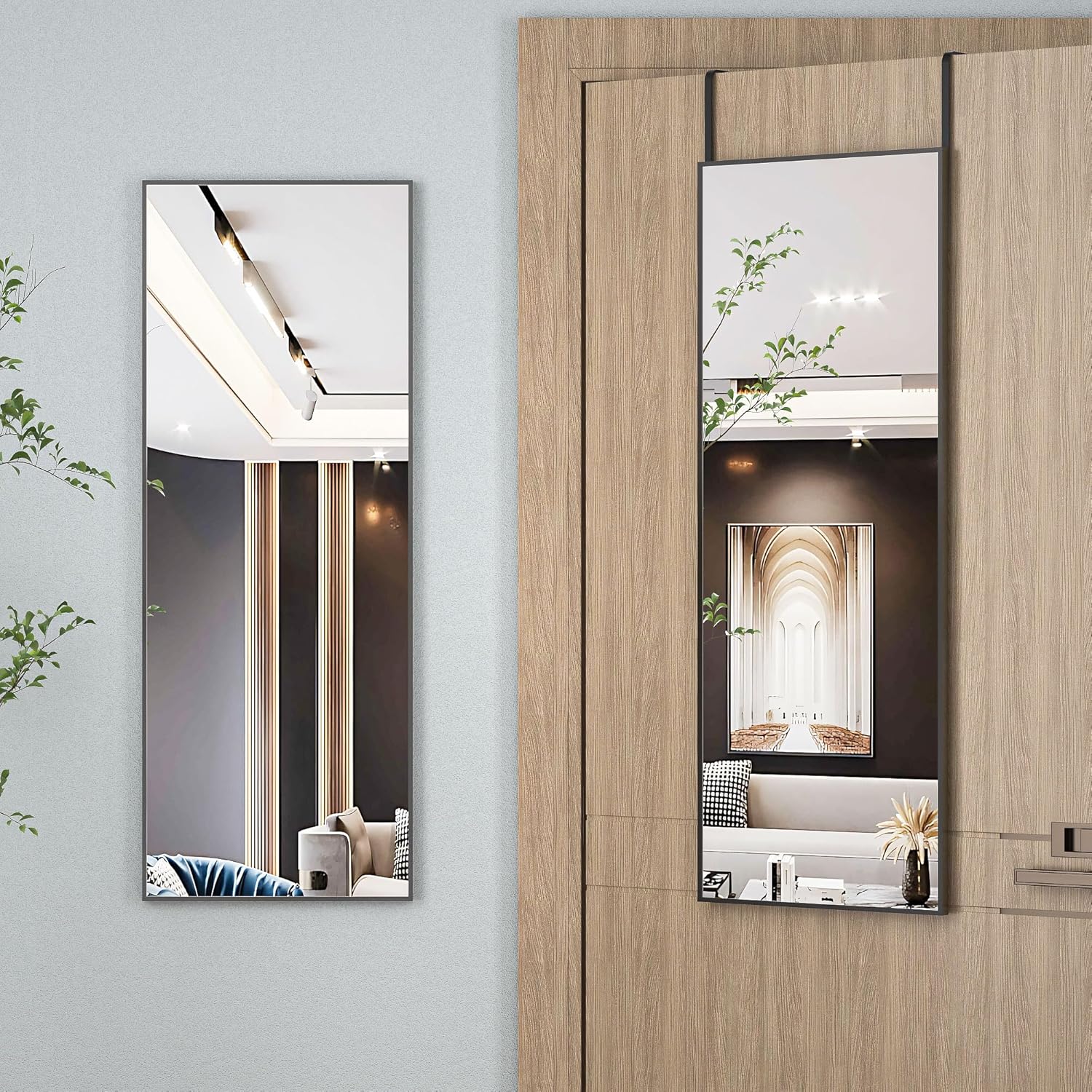 Hasipu Door Mirror Full Length, 44"x 16" Full Body Over The Door Hanging Wall Mo...