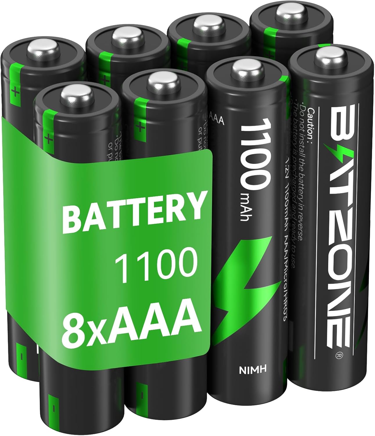 BATZONE 8 x AAA Rechargeable Batteries, Ni-MH 1100mAh High Capacity AAA Battery,...