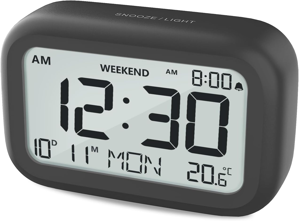 DOOMAY Digital Alarm Clock Bedside - Battery Powered Clock with LCD Display Volu...