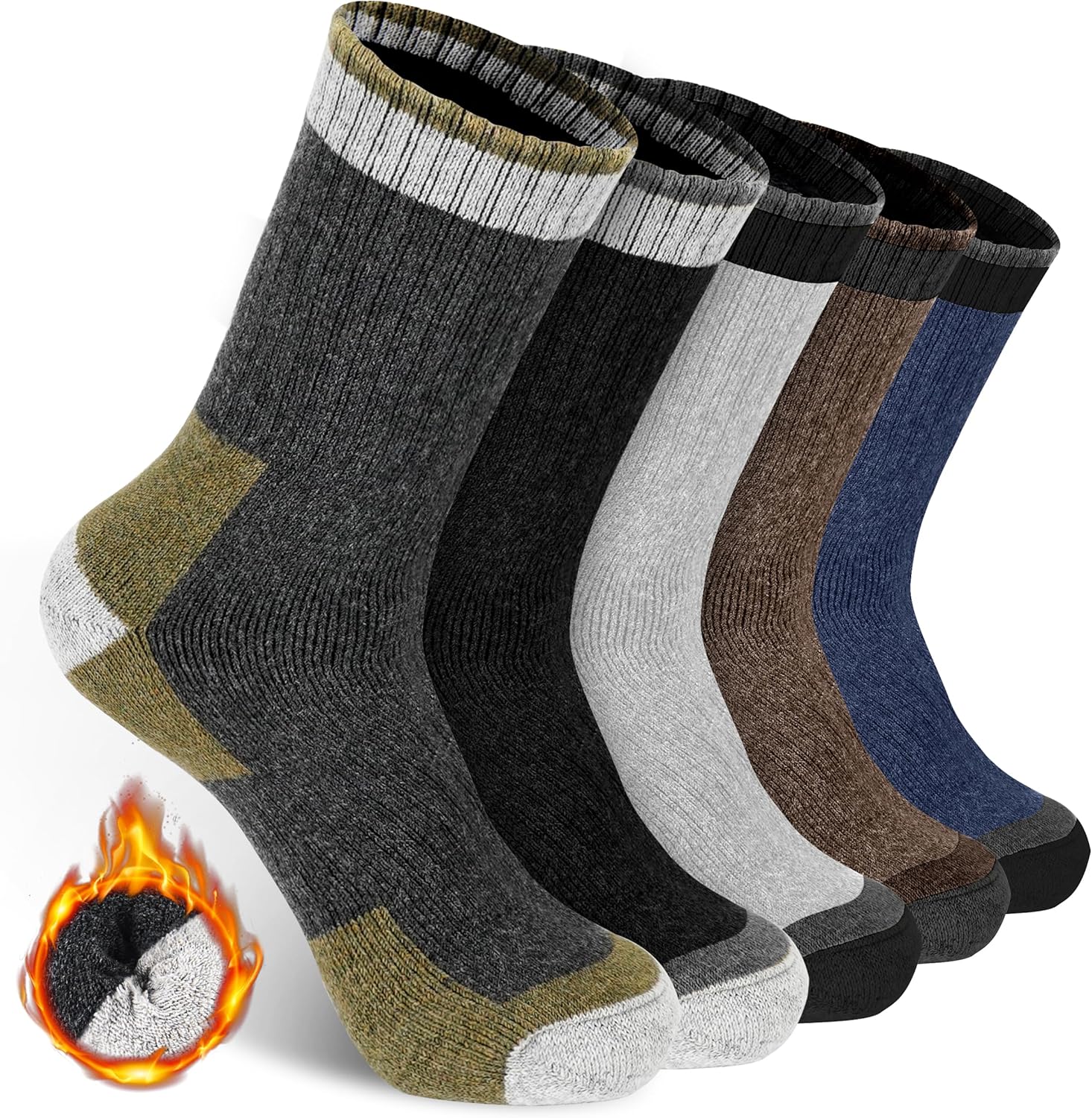 5 Pairs Wool Socks Mens Extra Thick Merino Winter Warm Thermal Socks for Men Fas...