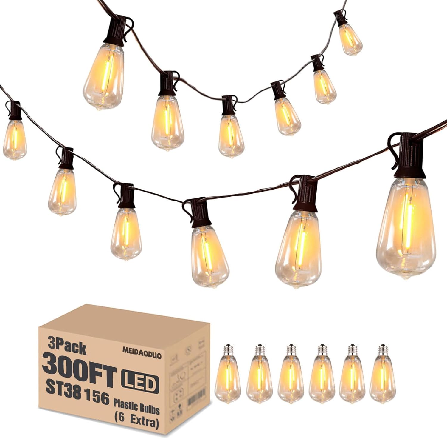 300FT Edison String Lights Outdoor Waterproof with 150+6 Extral LED Shatterproof...