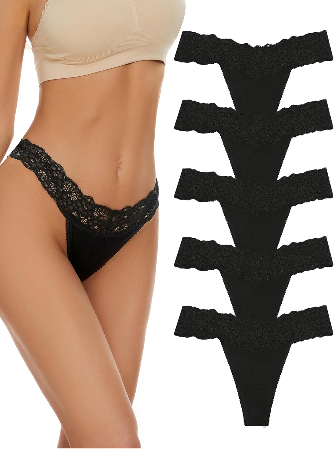 voenxe Seamless Lace Thongs for Women No Show Thong Underwear,Lady Breathable Co...